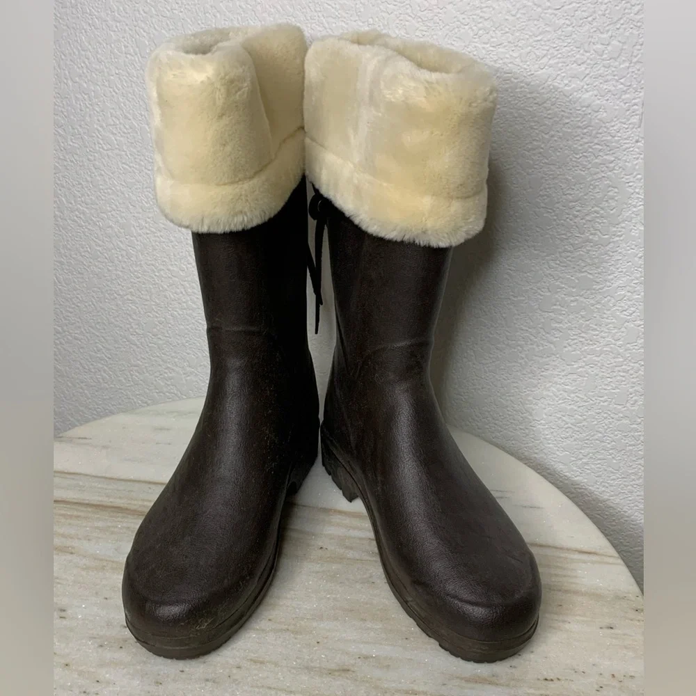 Le Chameau boots wellingtons sz 8 fur lined RARE brown  EU 39